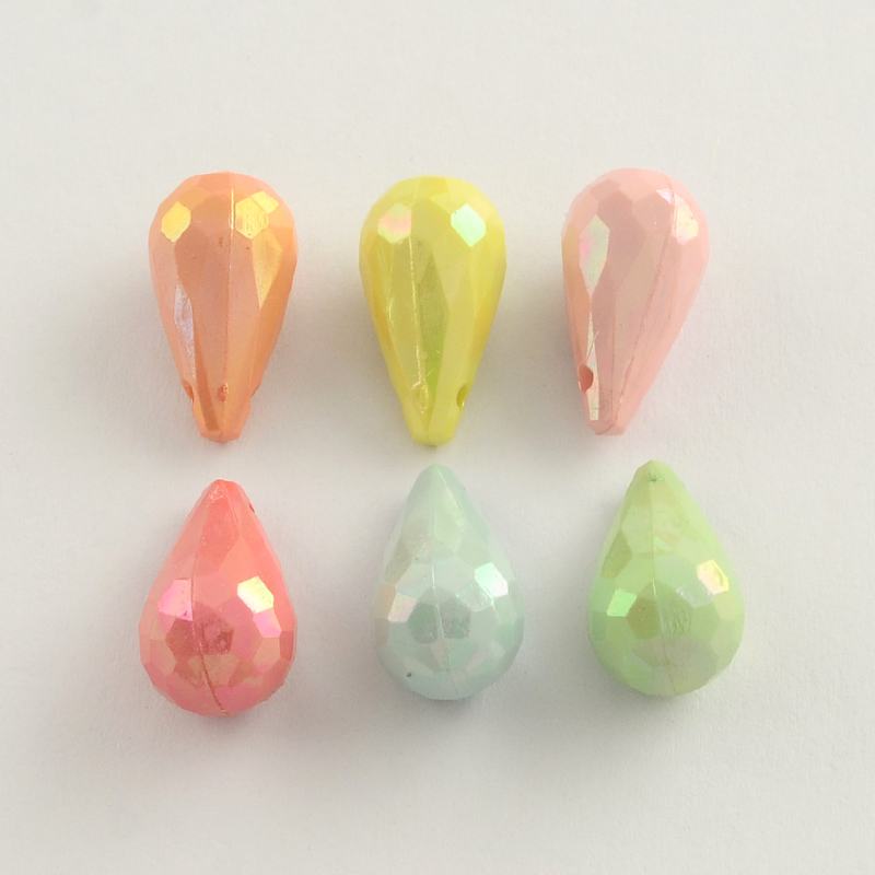 PandaHall AB Color Plated Acrylic Drop Charms, Faceted, Mixed Color, 9x17mm, Hole: 2mm; about 730pcs/500g Acrylic Drop Multicolor