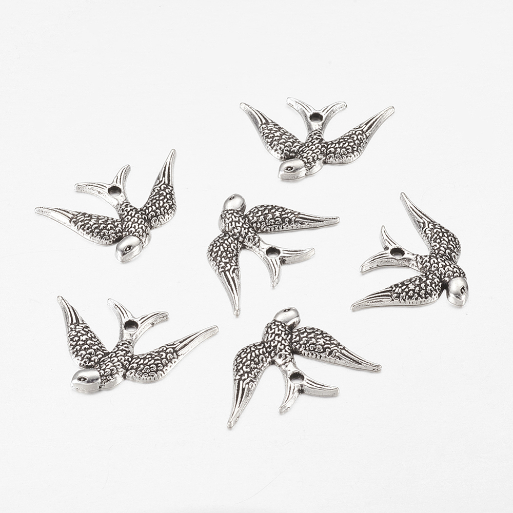 PandaHall Antique Silver Tibetan Silver Bird Pendants, Lead Free, Cadmium Free and Nickel Free, about 25mm long, 17mm wide, 2mm thick, hole...