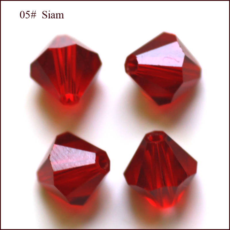 PandaHall Imitation Austrian Crystal Beads, Grade AAA, Faceted, Bicone, DarkRed, 4x4mm, Hole: 1mm Glass Bicone Red