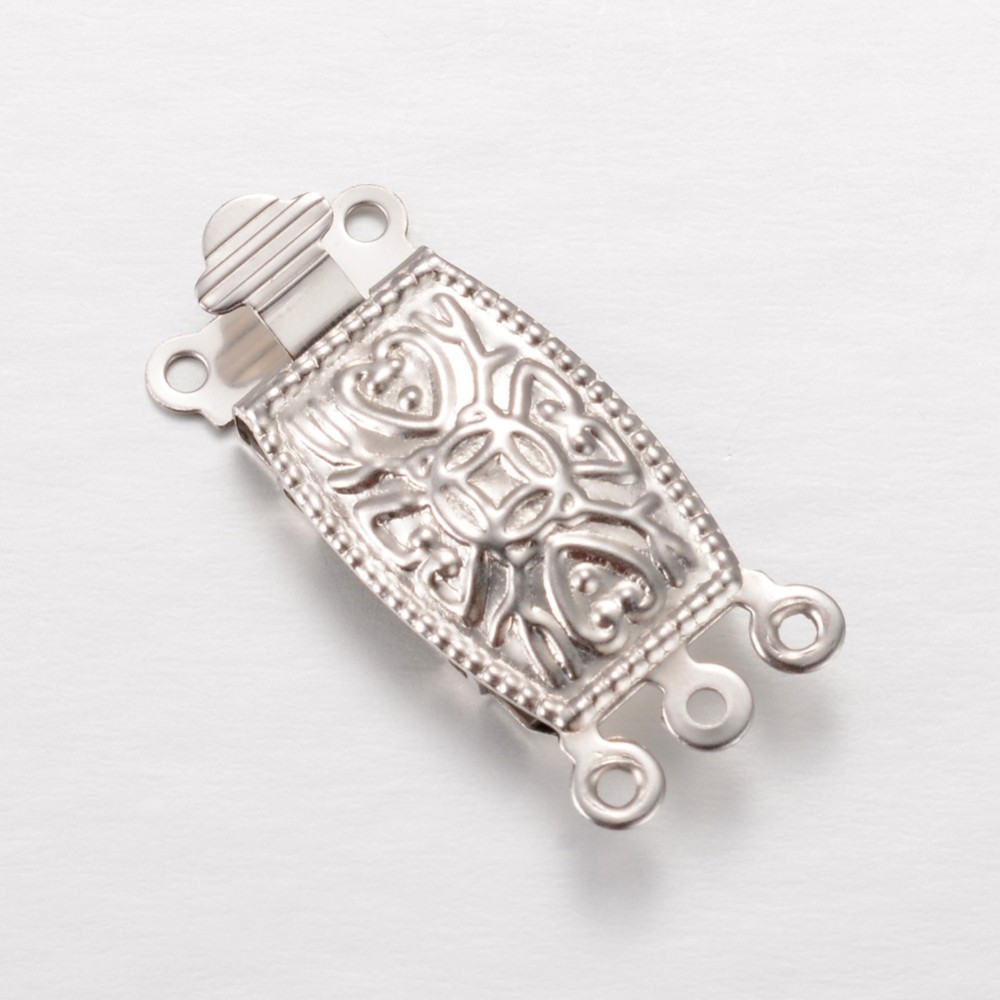 PandaHall 304 Stainless Steel Box Clasps, Multi-Strand Clasps, Rectangle, Stainless Steel Color, 24.5x10.5x4mm, Hole: 1mm Stainless Steel...