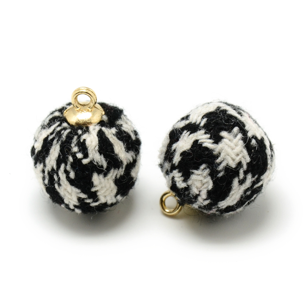 PandaHall Handmade Cloth Fabric Covered Pendants, with Golden Tone Brass Findings, Round, Black, 17~17.5x14~14.5mm, Hole: 2mm Cloth Round...