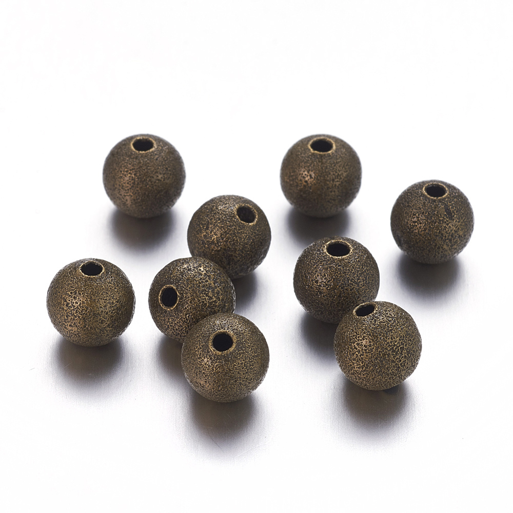 PandaHall 8MM Antique Bronze Round Spacer Brass Stardust Beads, Nickel Free, hole: 1.5~2mm Brass Round