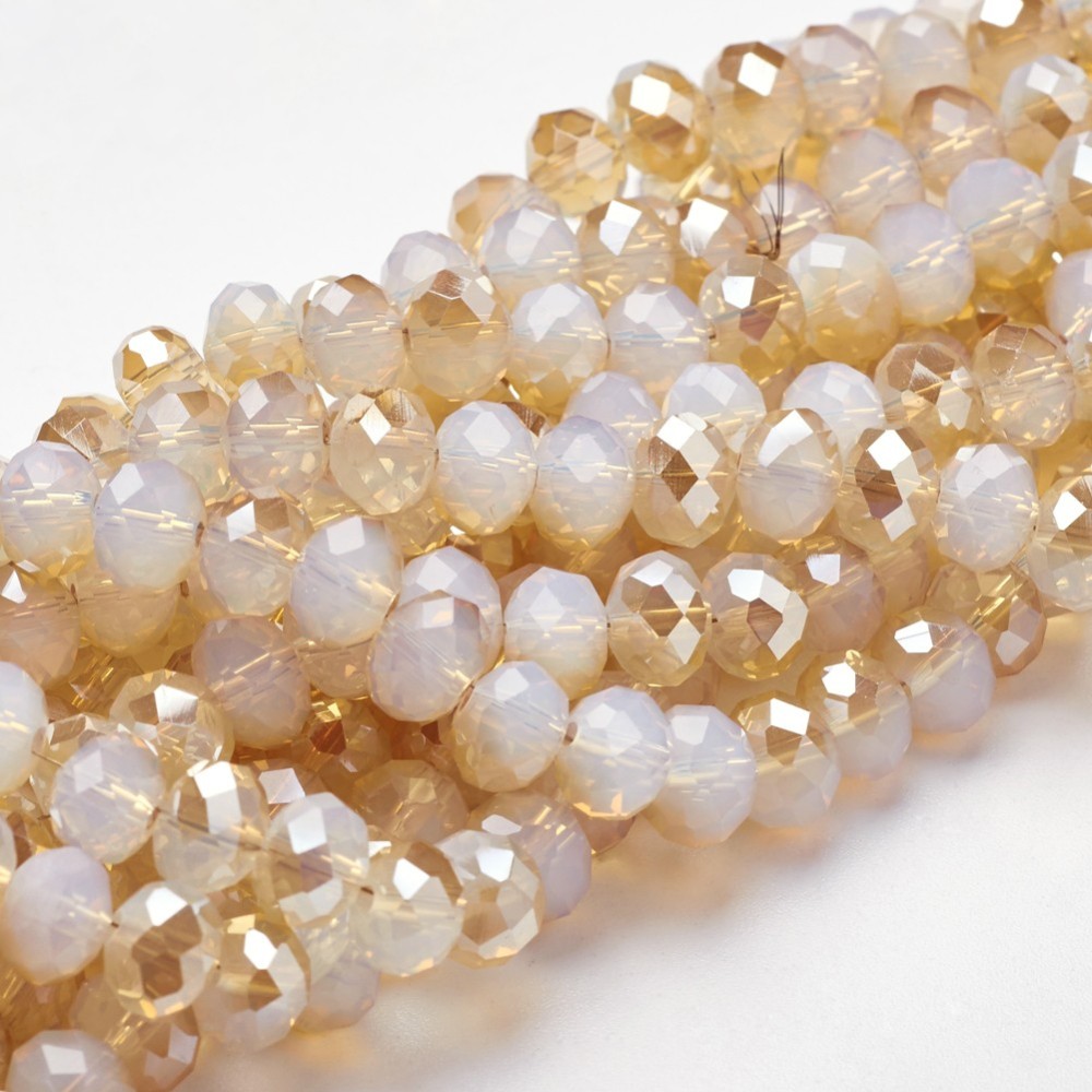 PandaHall Electroplate Opalite Glass Beads Strands, Half Plated, Faceted, Rondelle, Gold, 8x5mm, Hole: 1mm Glass Rondelle Gold