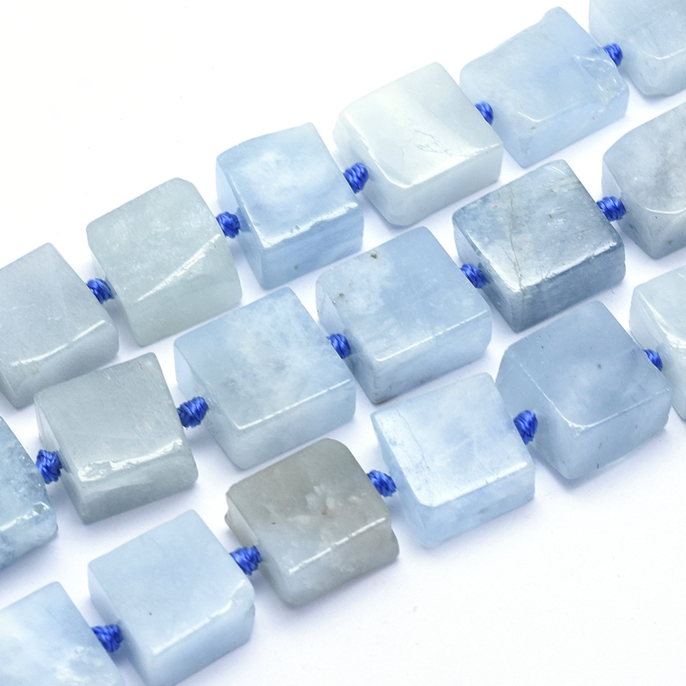 PandaHall Natural Aquamarine Beads Strands, Square, 11~16x11~15x5~7mm, Hole: 2mm; about 27pcs/strand, 16.9"(43cm) Aquamarine Square Green