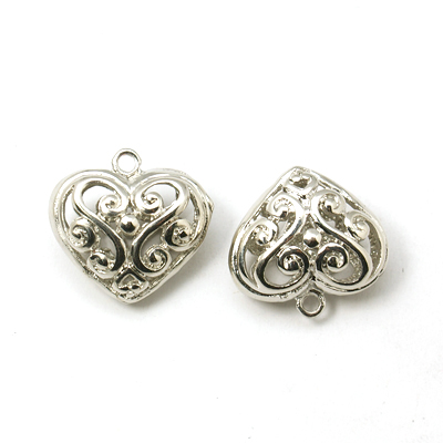 PandaHall Brass Pendants, Heart, Hollow, Platinum Plated, about 20mm long, 21mm wide, 11mm thick, hole: 2mm Brass Heart