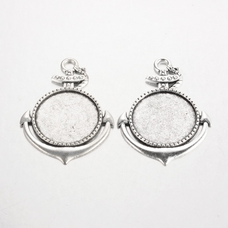 PandaHall Anchor Tibetan Style Alloy Big Pendant Cabochon Bezel Settings, Cadmium Free & Lead Free, Antique Silver, Tray: 25mm; 50x36x2mm...