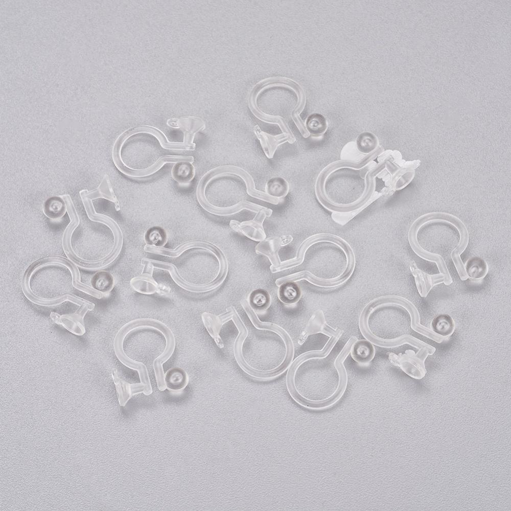PandaHall Plastic Ear Nuts, Clear, 11.5x9x1mm, Hole: 0.8mm Plastic Clear