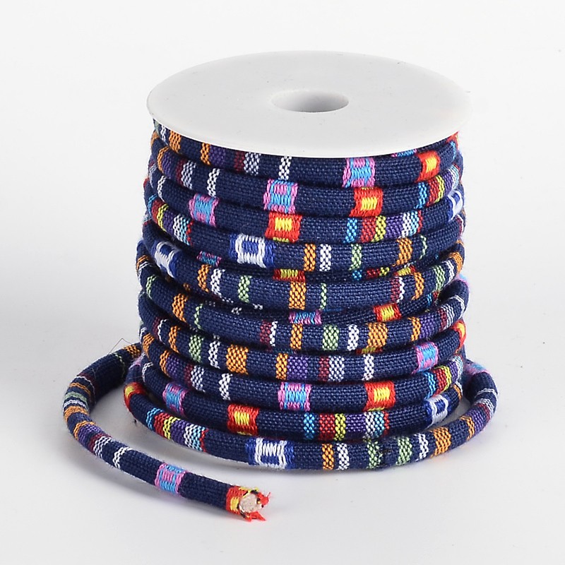 PandaHall Ethnic Cord Polyester Cords, MidnightBlue, 7x5mm, 10yards/roll Polyester Blue