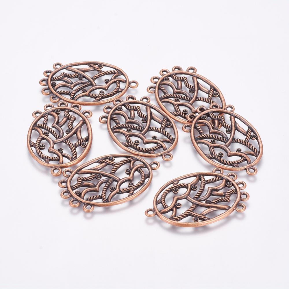 PandaHall Chandelier Component, Alloy Connector Rhinestone Settings, Red Copper Color, Oval, 26mm wide, 40.5mm long, 2mm thick, hole: 2mm...