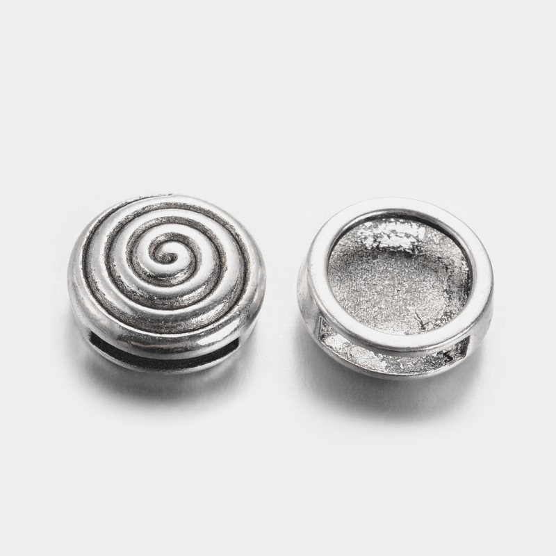 PandaHall Tibetan Style Slide Charms, Cadmium Free & Lead Free & Nickel Free, Flat Round, Antique Silver, 14x6mm, Hole: 11x2mm Alloy Flat...