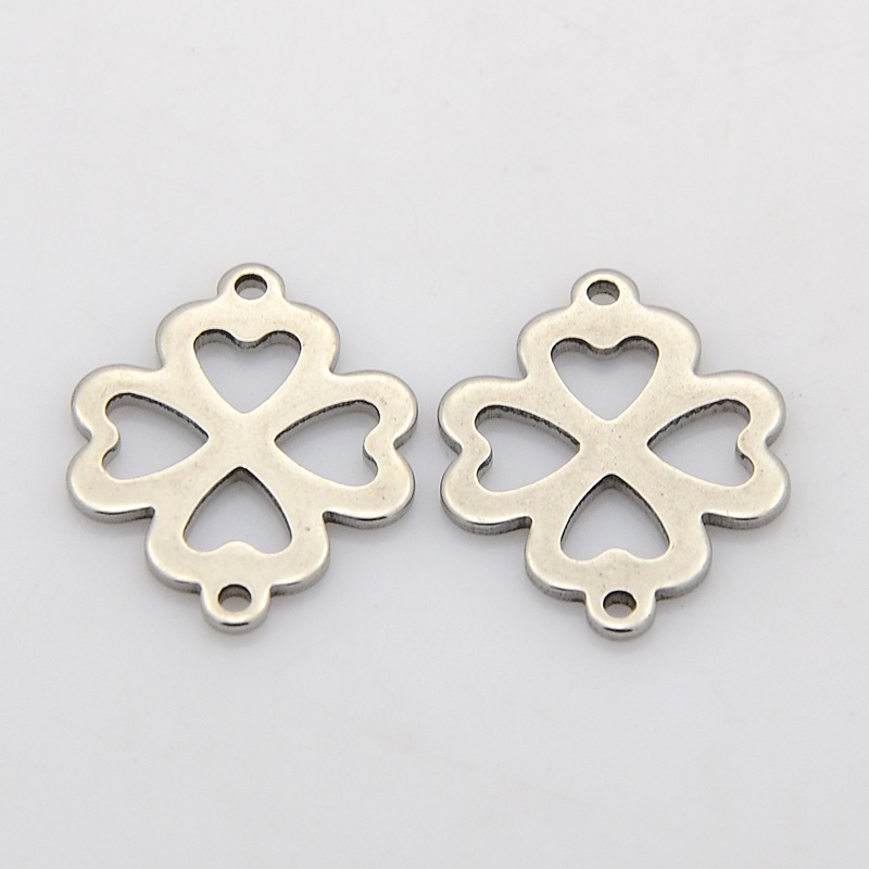 PandaHall Filigree Clover 304 Stainless Steel Links, Stainless Steel Color, 21x16x1mm, Hole: 1mm Stainless Steel Flower