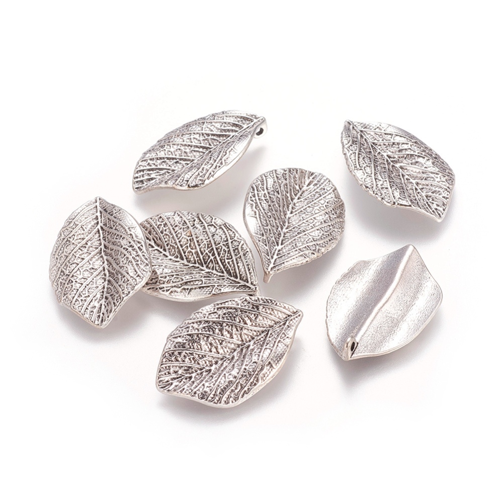 PandaHall Tibetan Style Leaf Pendants, Lead Free and Nickel Free, Antique Silver Color, Size: about 33mm long, 21mm wide, 2mm thick, hole...