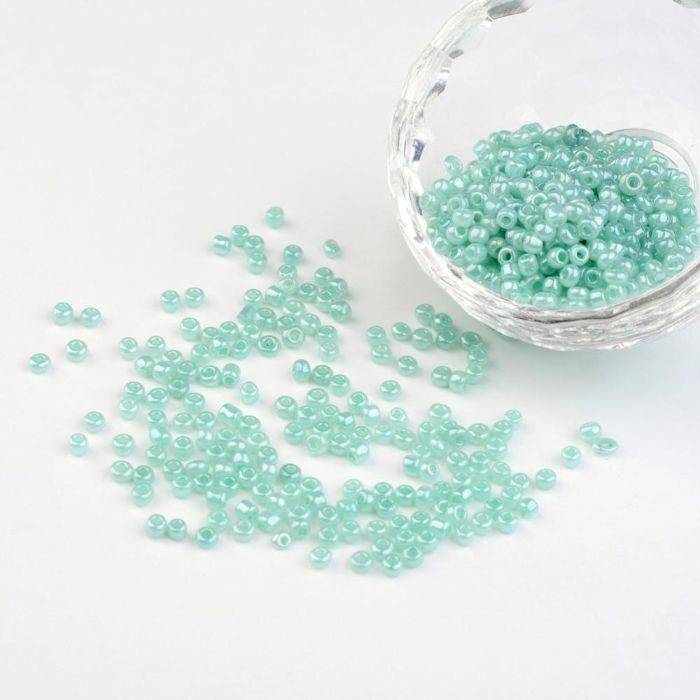 PandaHall DIY Craft Beads 6/0 Ceylon Round Glass Seed Beads, Aqua, Size: about 4mm in diameter, hole:1.5mm, about 495pcs/50g Glass Cyan