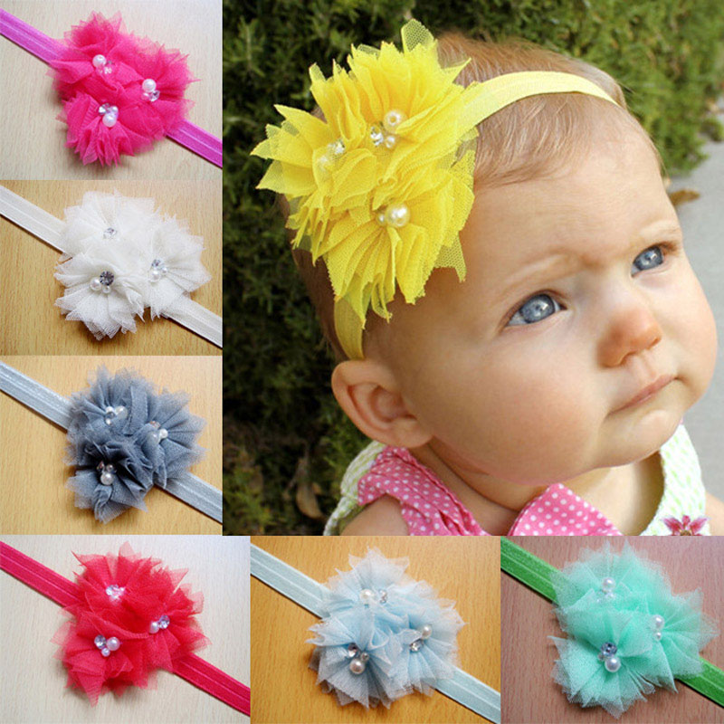 PandaHall Elastic Baby Headbands, Organza Flower Girls Hair Accessories Wholesale, Mixed Color, 110mm Cloth Multicolor