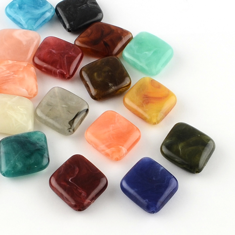 PandaHall Rhombus Imitation Gemstone Acrylic Beads, Mixed Color, 30x26x8mm, Hole: 2mm Acrylic Rhombus Multicolor