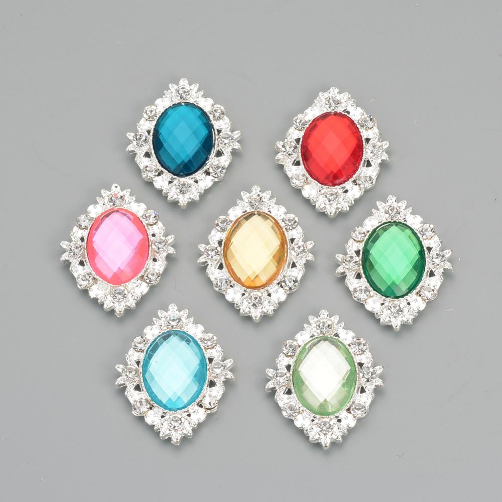 PandaHall Alloy Rhinestone Flat Back Cabochons, with Acrylic Rhinestone, Oval, Silver, Mixed Color, 32x25x4.5mm Acrylic Rhinestone Oval...