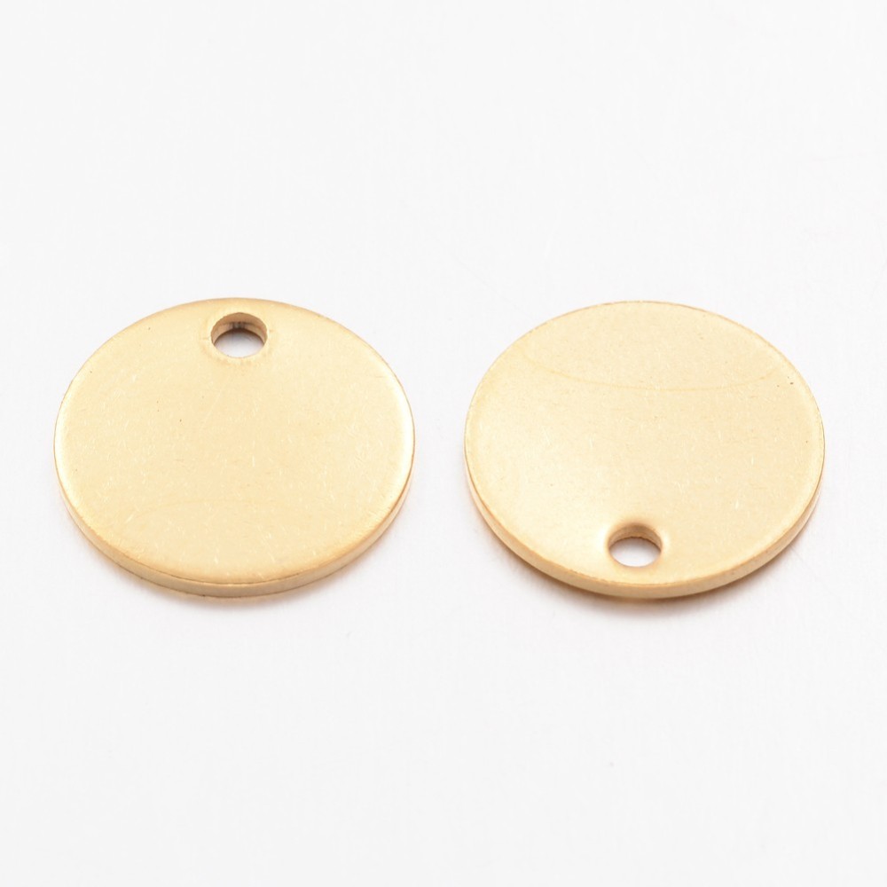 PandaHall 304 Stainless Steel Charms, Blank Stamping Tag Pendant, Flat Round, Golden, 12x1mm, Hole: 1mm Stainless Steel Flat Round