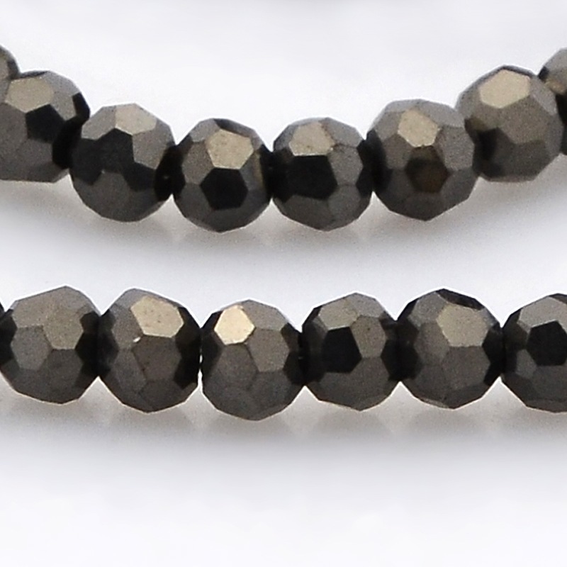 PandaHall Full Plated Glass Faceted Round Spacer Beads Strands, Black Plated, 3mm, Hole: 1mm; about 100pcs/strand, 11.5" Glass Round