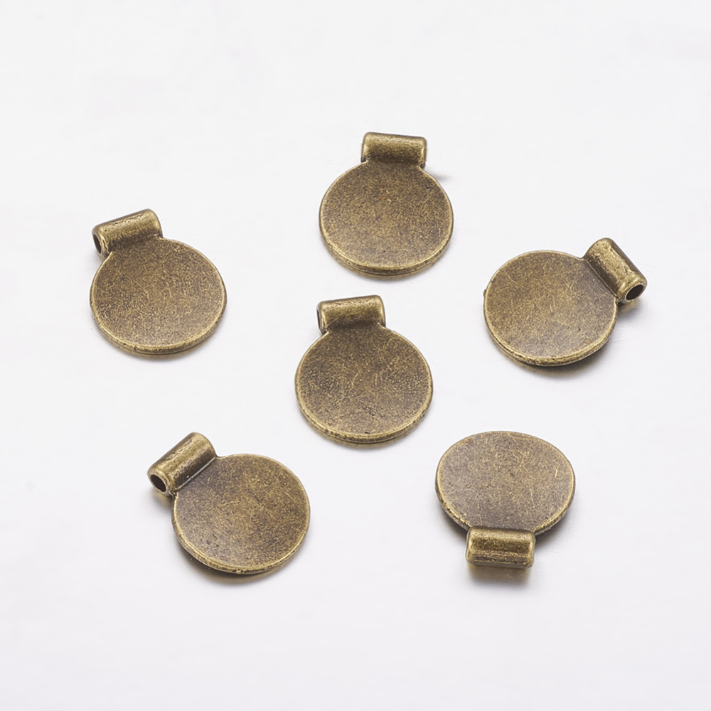 PandaHall Tibetan Style Charms Pendants, Lead Free & Nickel Free, Flat Round, Antique Bronze, 15x12x3mm, Hole: 2mm Alloy Flat Round
