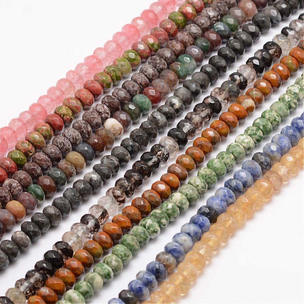 PandaHall Natural & Synthetic Gemstone Beads, Faceted Rondelle, 8x5mm, Hole: 1mm; about 76pcs/strand, 15.2" Mixed Stone Rondelle