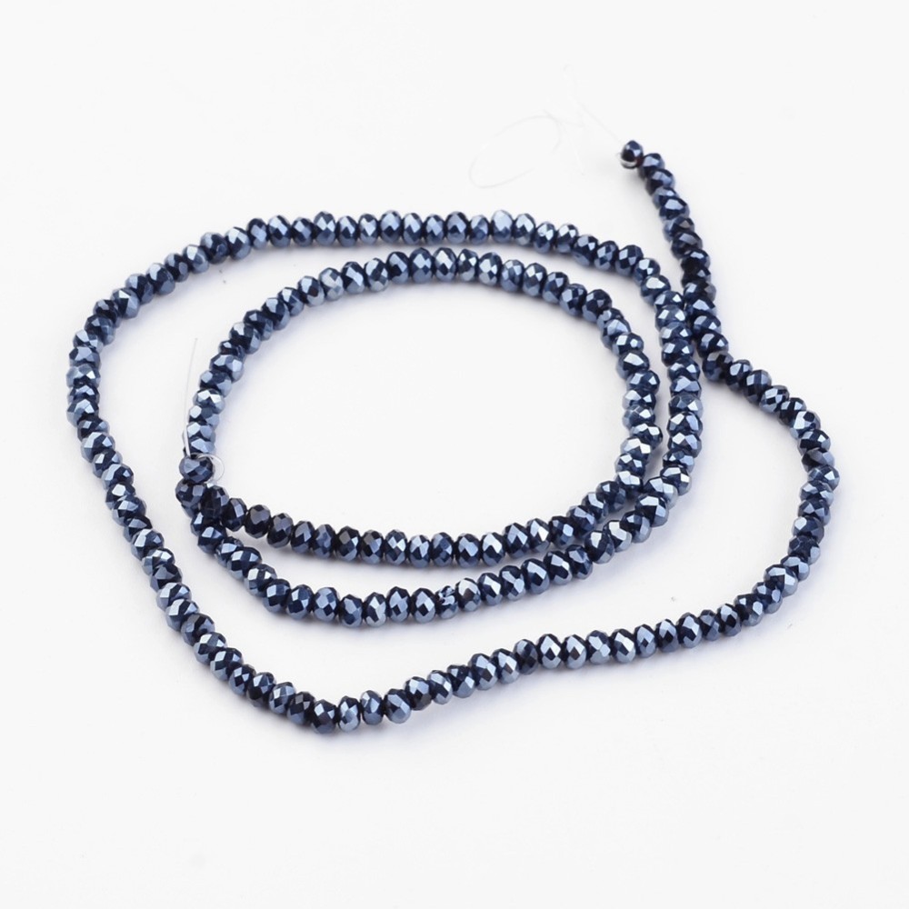 PandaHall Electroplate Glass Bead Strands, Faceted, Rondelle, Hematite Plated, 3x2mm, Hole: 1mm; about 196pcs/strand, 16" Glass Rondelle