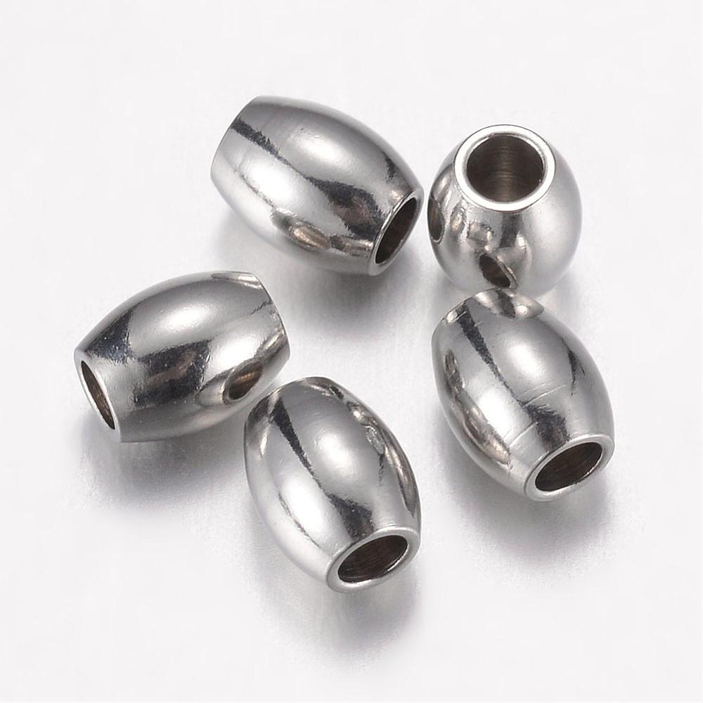 PandaHall 304 Stainless Steel Spacer Beads, Barrel, Stainless Steel Color, 5x4mm, Hole: 1.8mm Stainless Steel Barrel