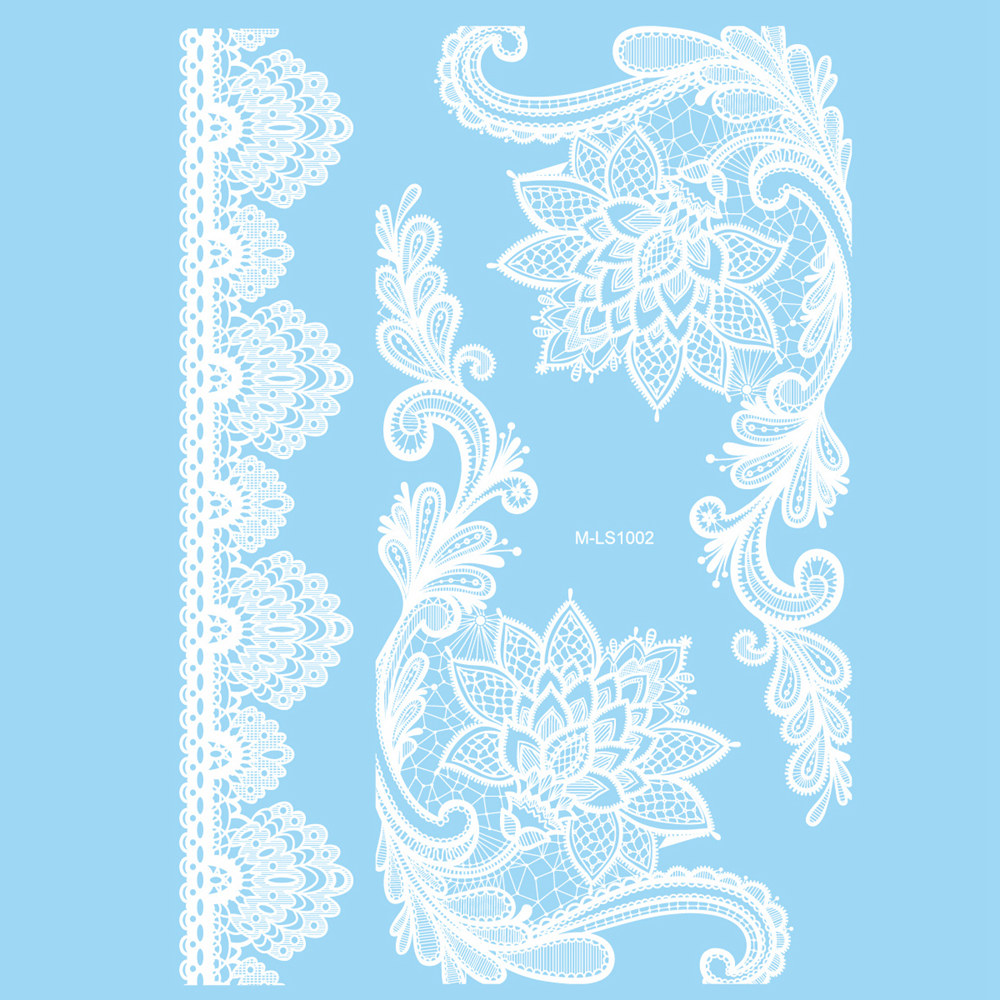 PandaHall Removable Fake Temporary Tattoos Paper Stickers, Lace, White, 160~190x36~73mm Paper Flower White