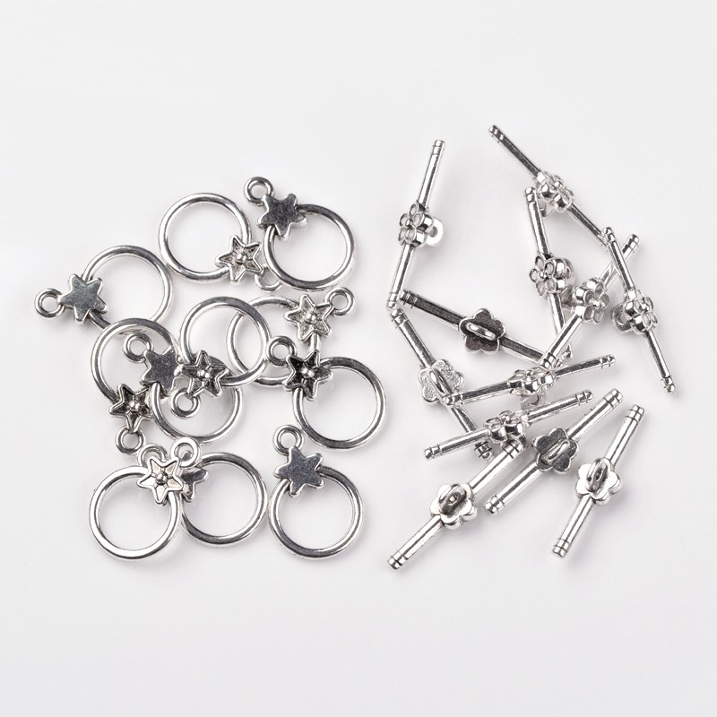 PandaHall Tibetan Silver Toggle Clasps, Lead Free, Cadmium Free and Nickel Free, Round, Antique Silver, Ring: about 14mm wide, 20.5mm long...