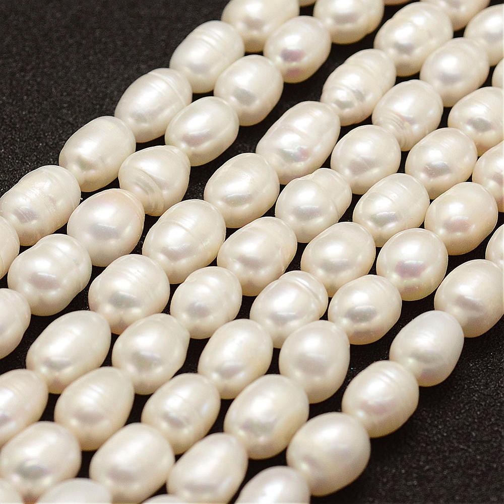 PandaHall Natural Pearl Beads Strands, Rice, Beige, 8~10x7~7.5mm, Hole: 0.8mm; about 41~46pcs/strand, 15.1". Pearl Rice Yellow