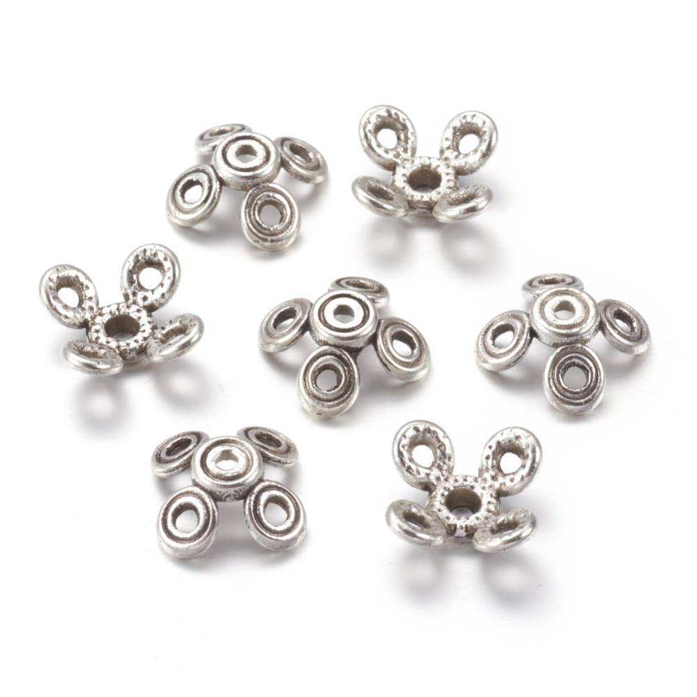 PandaHall Antique Silver Tibetan Silver Flower Bead Caps, Lead Free and Cadmium Free, about 15mm in diameter, 6mm thick, hole: 1.5mm Alloy