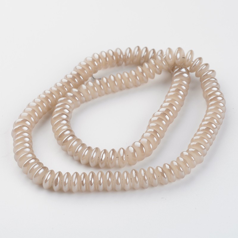 PandaHall Full Pearl Luster Plated Flat Round Electroplated Glass Beads Strands, Wheat, 8x3mm, Hole: 1.5mm; about 120pcs/strand, 15.7" Glass...