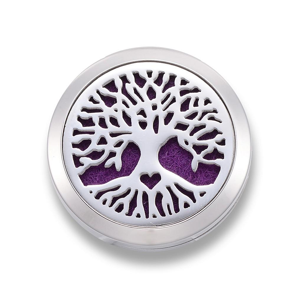 PandaHall 316 Stainless Steel Car Diffuser Locket Clips, with Perfume Pad and Magnetic Clasps, Flat Round with Tree of Life, Purple, 30x7mm...