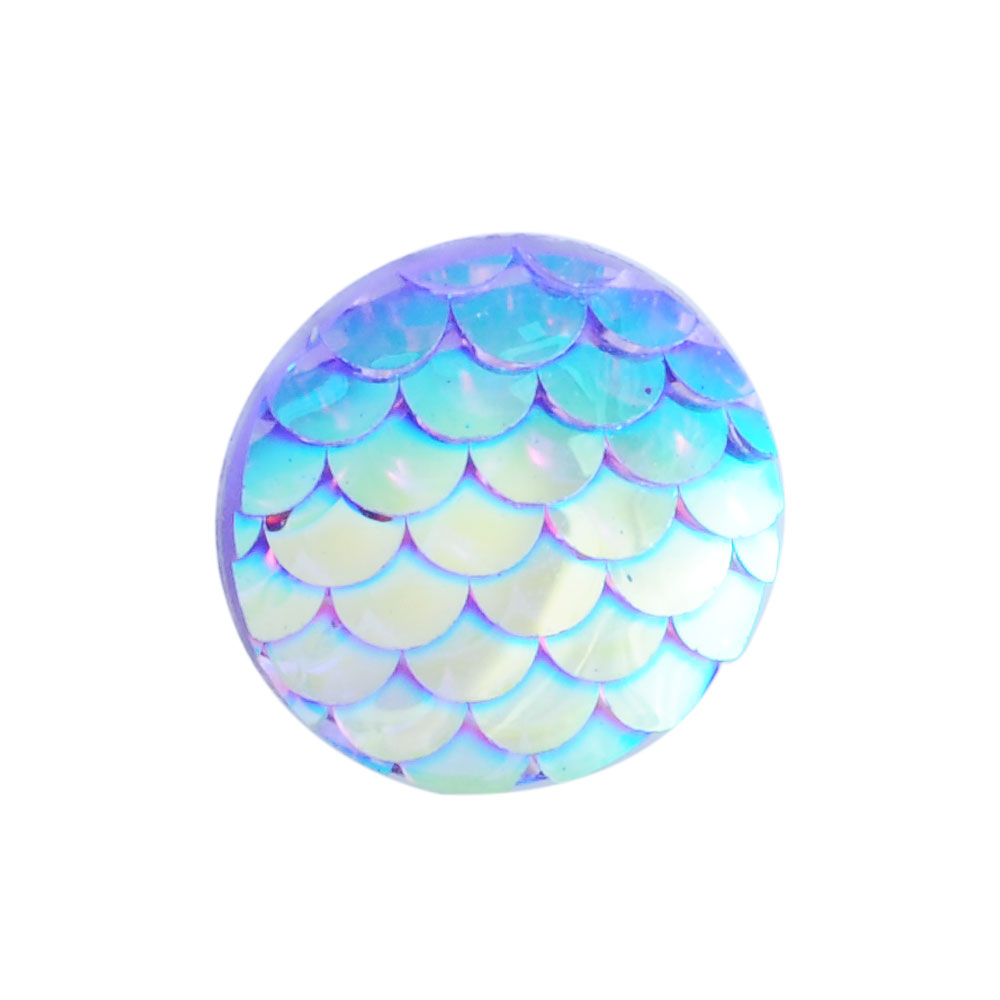 PandaHall Resin Cabochons, Flat Round with Mermaid Fish Scale, DeepSkyBlue, 16x3.5mm Resin Flat Round Blue