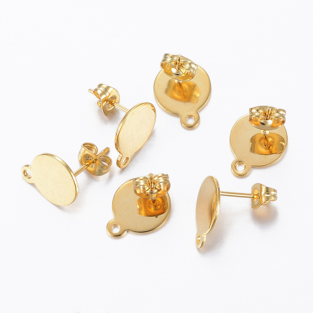PandaHall 304 Stainless Steel Stud Earring Findings, Golden, 13x10.5x0.8mm, Hole: 1.2mm, Pin: 0.8mm Stainless Steel
