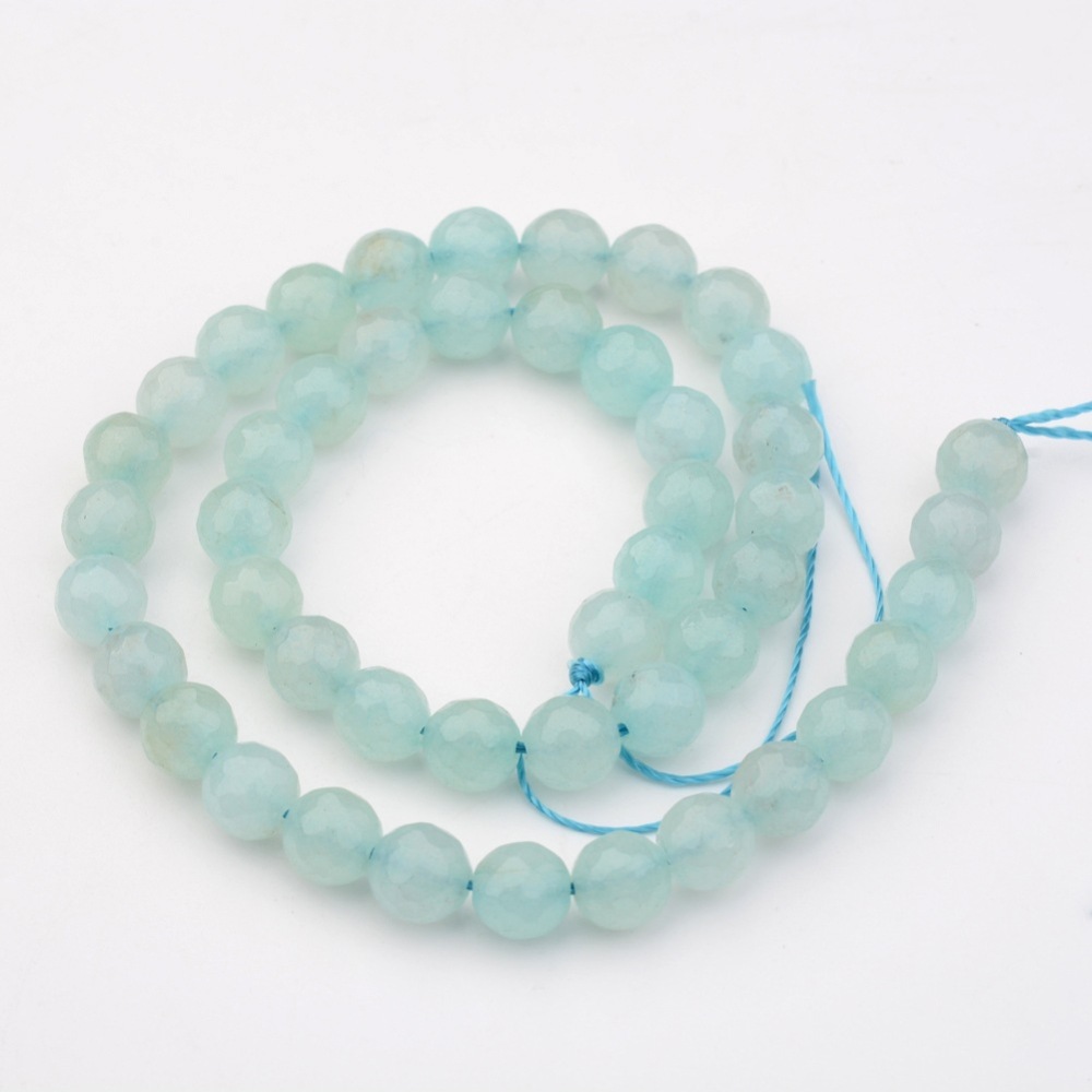 PandaHall Natural Amazonite Beads Strands, Faceted, Dyed, Round, 8mm, Hole: 1mm; about 46pcs/strand, 15.75" Amazonite Round Green
