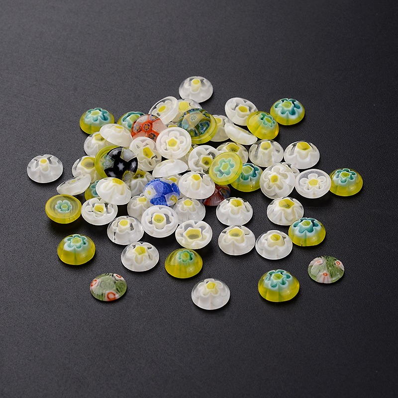 PandaHall Half Round Millefiori Glass Cabochons, Mixed Color, 9.5~10x2.5~4mm; about 200g/bag Millefiori Lampwork Half Round Multicolor