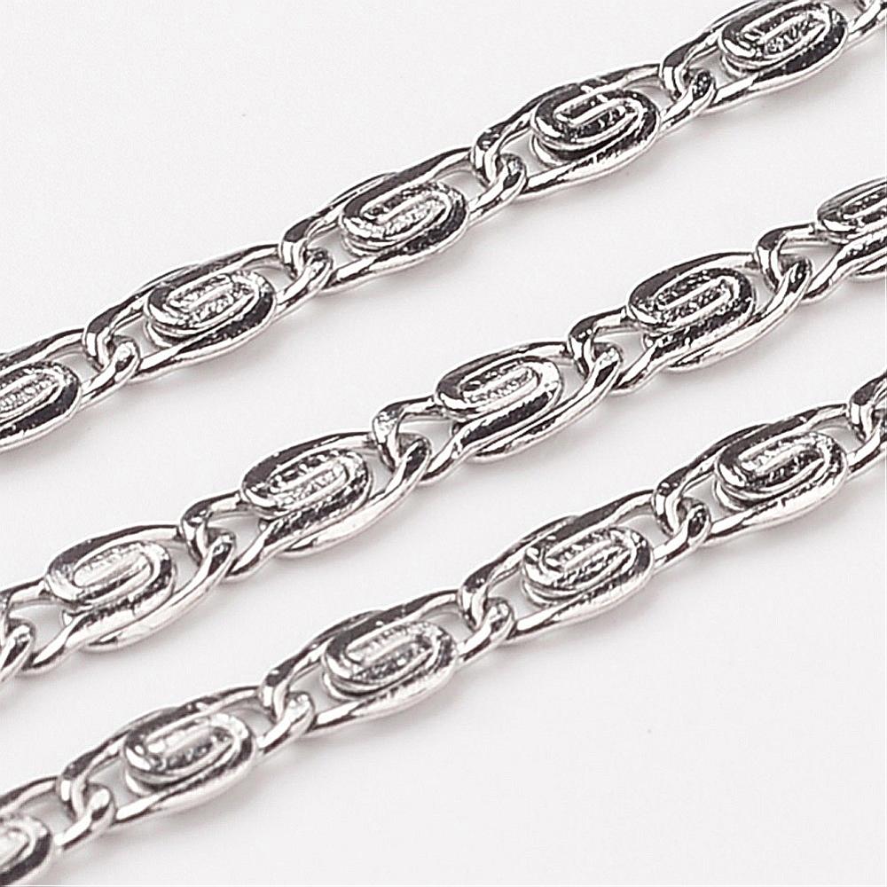 PandaHall 304 Stainless Steel Lumachina Chains, Snail Chain, Decorative Chains, Stainless Steel Color, 3x1mm Stainless Steel