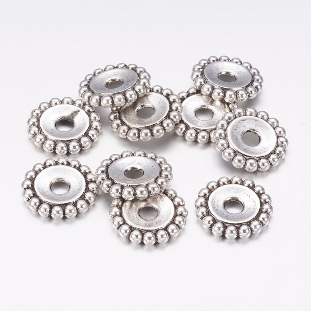 PandaHall Tibetan Silver Beads, Lead Free and Cadmium Free, Flower, Antique Silver, about 18mm long, 18mm wide, 3mm thick, hole: 3.5mm Alloy...