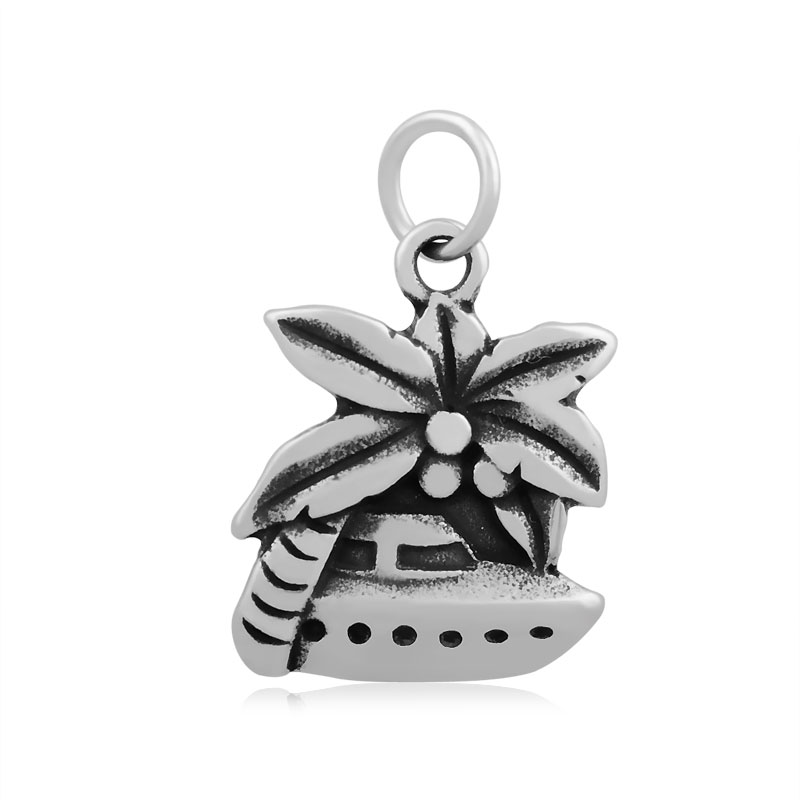 PandaHall Coconut Tree and Boat 316 Stainless Steel Pendants, Antique Silver, 21x17x3mm, Hole: 5mm Stainless Steel Vehicle