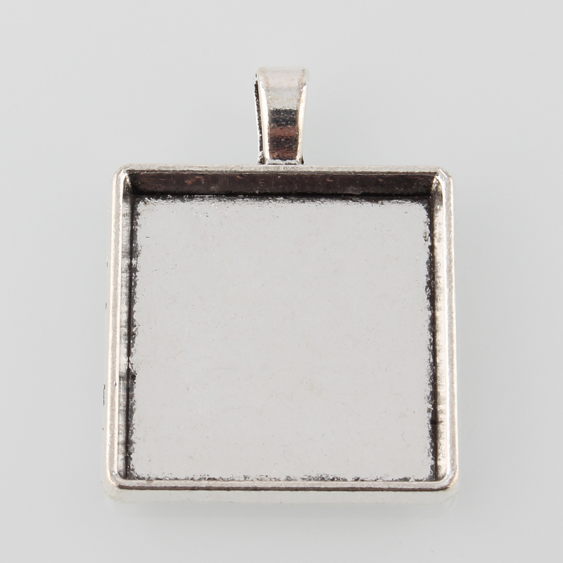 PandaHall Tibetan Style Antique Silver Alloy Square Pendant Cabochon Settings, Tray: 25x25mm; 37x29x4mm, Hole: 3.5x6mm about 135pcs/1000g...