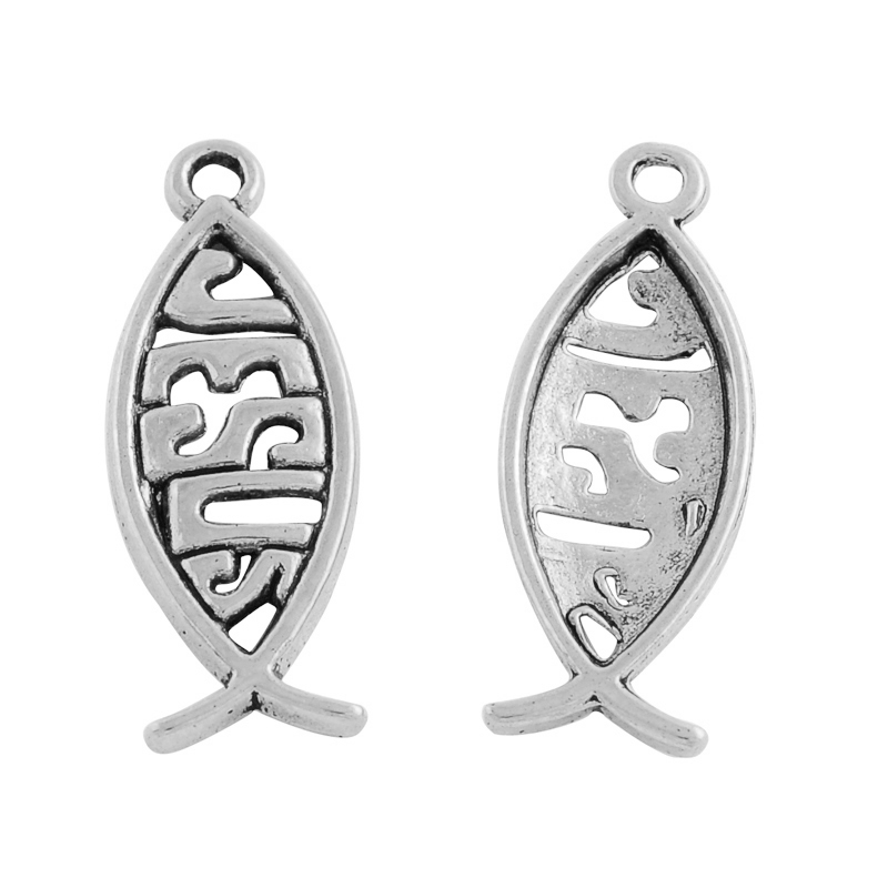 PandaHall Tibentan Style Alloy Pendants, Cadmium Free & Nickel Free & Lead Free, Jesus Fish/Christian Ichthys Ichthus, Antique Silver...