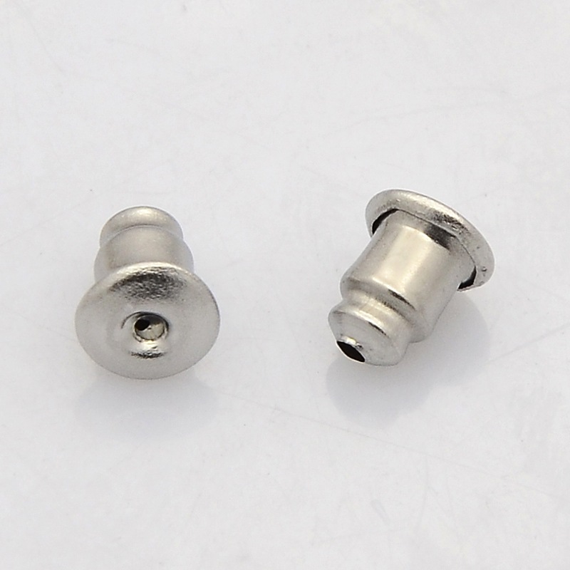 PandaHall 304 Stainless Steel Ear Nuts, Stainless Steel Color, 6x5mm, Hole: 1mm Stainless Steel