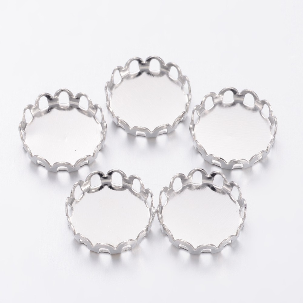 PandaHall Platinum Plated Brass Blank Base Flat Round Bezel Cabochon Settings, Cadmium Free & Lead Free, Tray: 10mm Brass Flat Round