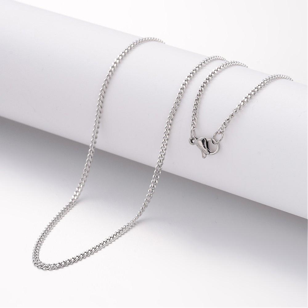 PandaHall 304 Stainless Steel Necklace Making, Curb Chains, Faceted, with Lobster Clasps, Stainless Steel Color, 23.6"(600mm); 2mm Stainless...
