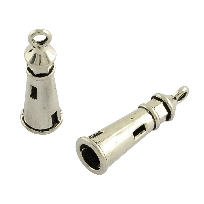 PandaHall Tibetan Style Alloy Lighthouse Pendants, Lead Free & Cadmium Free, Antique Silver, 25x8mm, Hole: 2mm; about 675pcs/1000g Alloy...