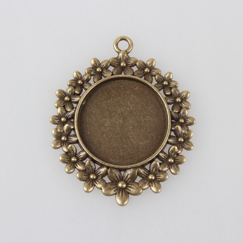 PandaHall Vintage Tibetan Style Alloy Flower Pendant Cabochon Bezel Settings, Nickel Free, Antique Bronze, Flat Round Tray: 25mm; 49x41x3mm...