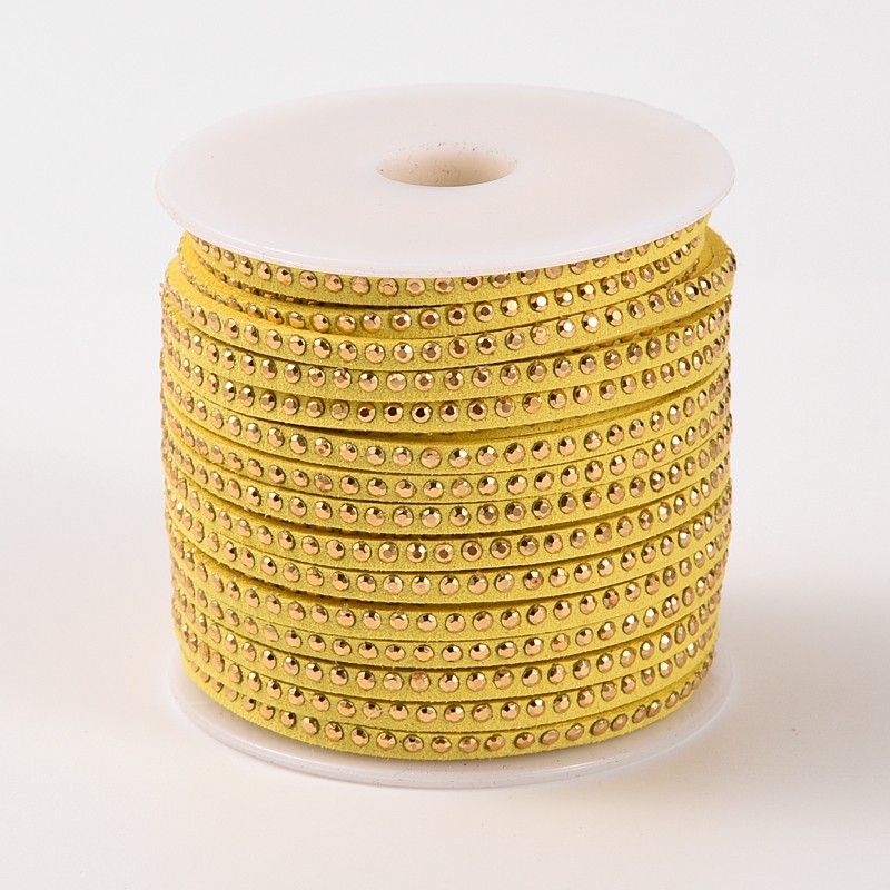 PandaHall Rivet Faux Suede Cord, Faux Suede Lace, with Aluminum, Yellow, 3x2mm; about 20yards/roll Suede Yellow