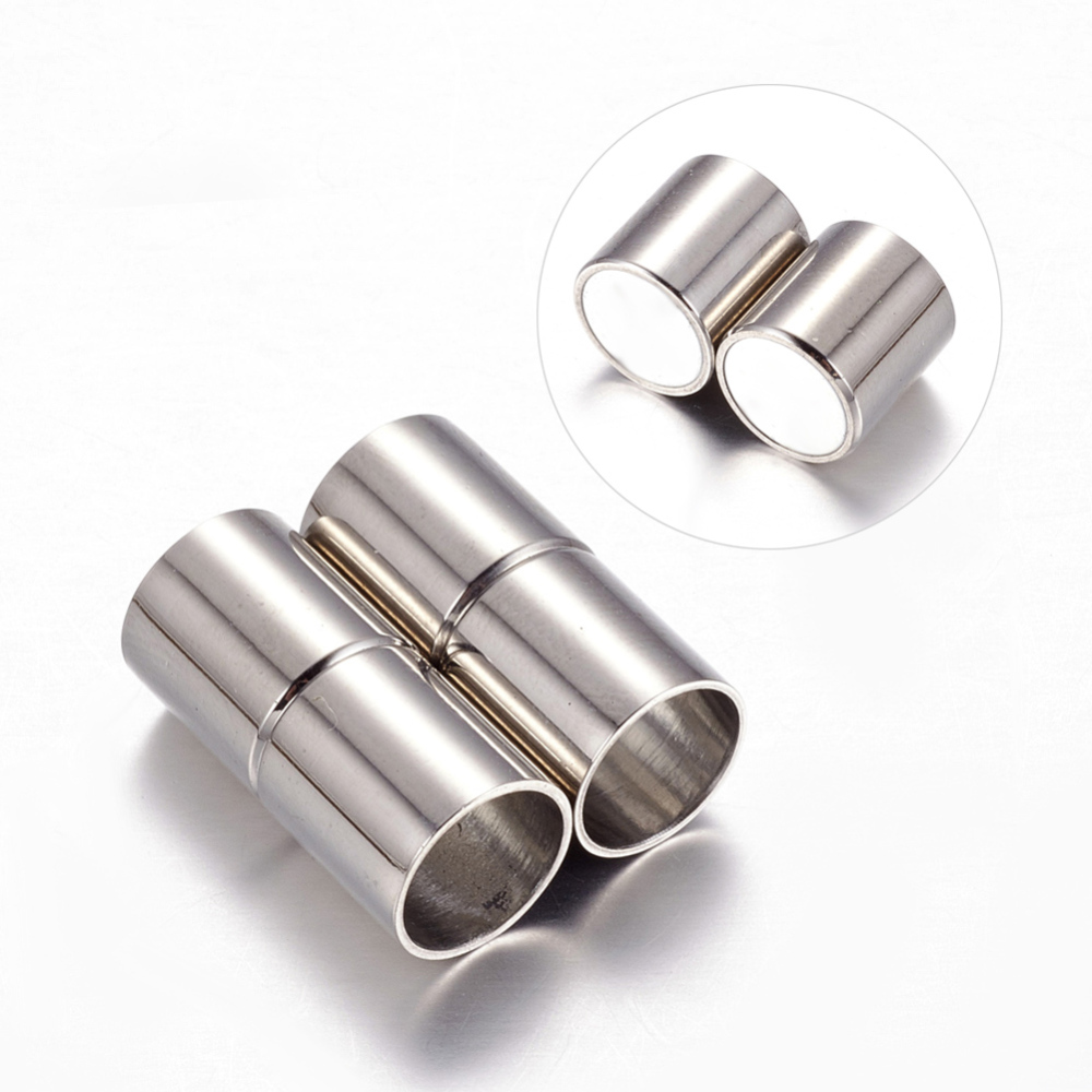 PandaHall Column 304 Stainless Steel Magnetic Clasps, Stainless Steel Color, 20x9mm, Hole: 8mm Stainless Steel Column