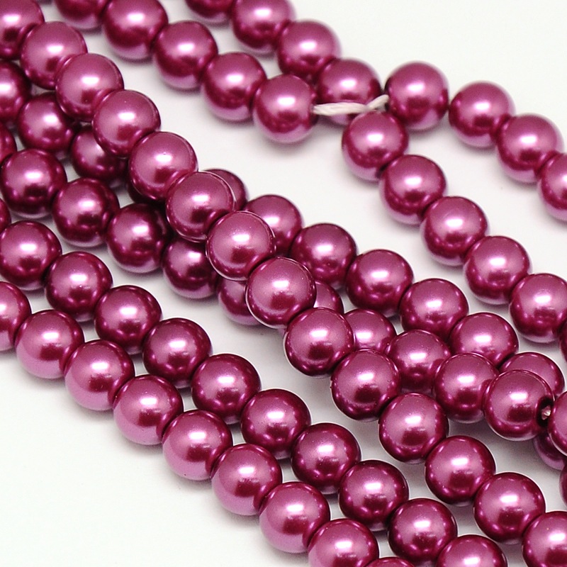 PandaHall Environmental Dyed Glass Pearl Round Bead Strands, Cotton Cord Threaded, MediumVioletRed, 10mm, Hole: 0.7~1.1mm; about...