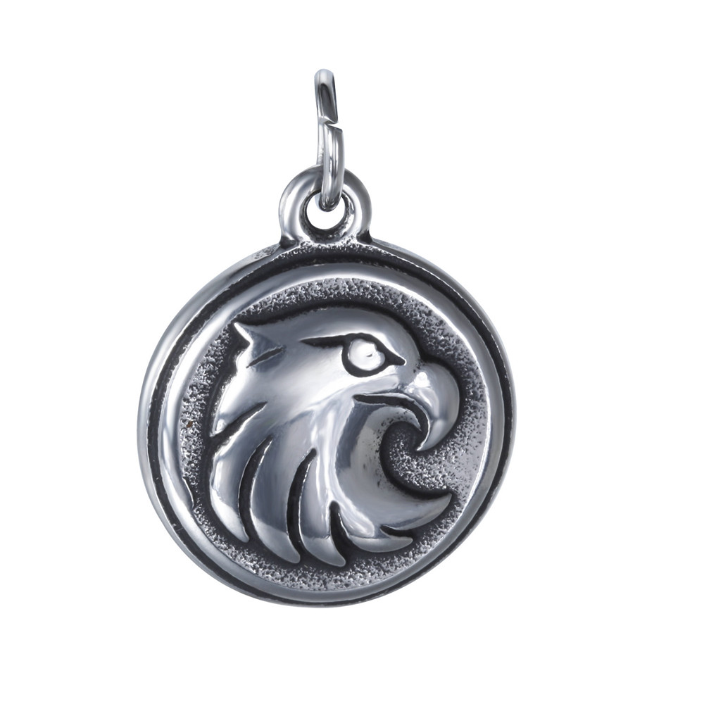 PandaHall 316L Stainless Steel Pendants, Flat Round with Eagle Head, Antique Silver, 23x19x4mm, Hole: 5mm Stainless Steel Flat Round